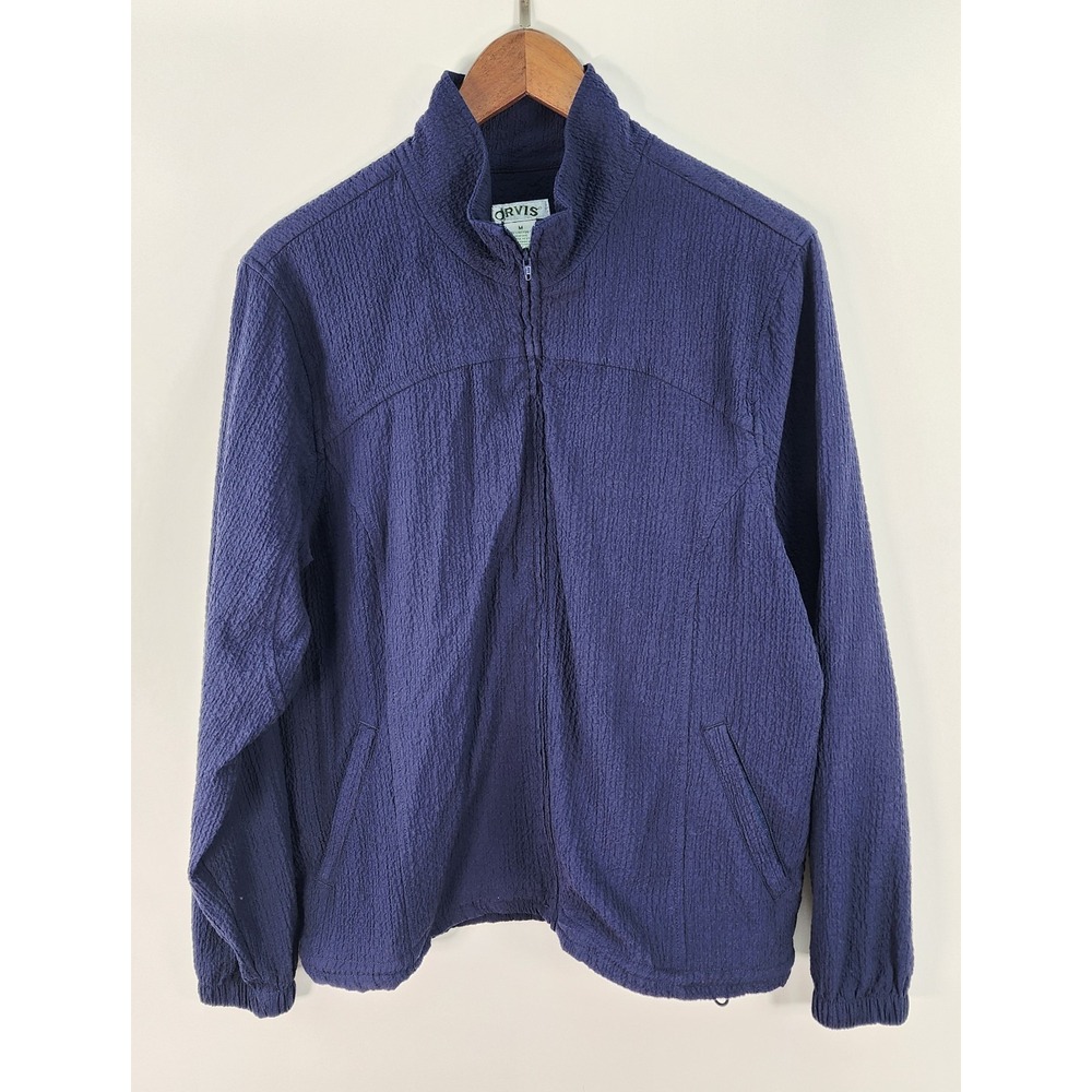 Orvis Jacket Women's M Full Zip Blue Seersucker Textured Lightweight